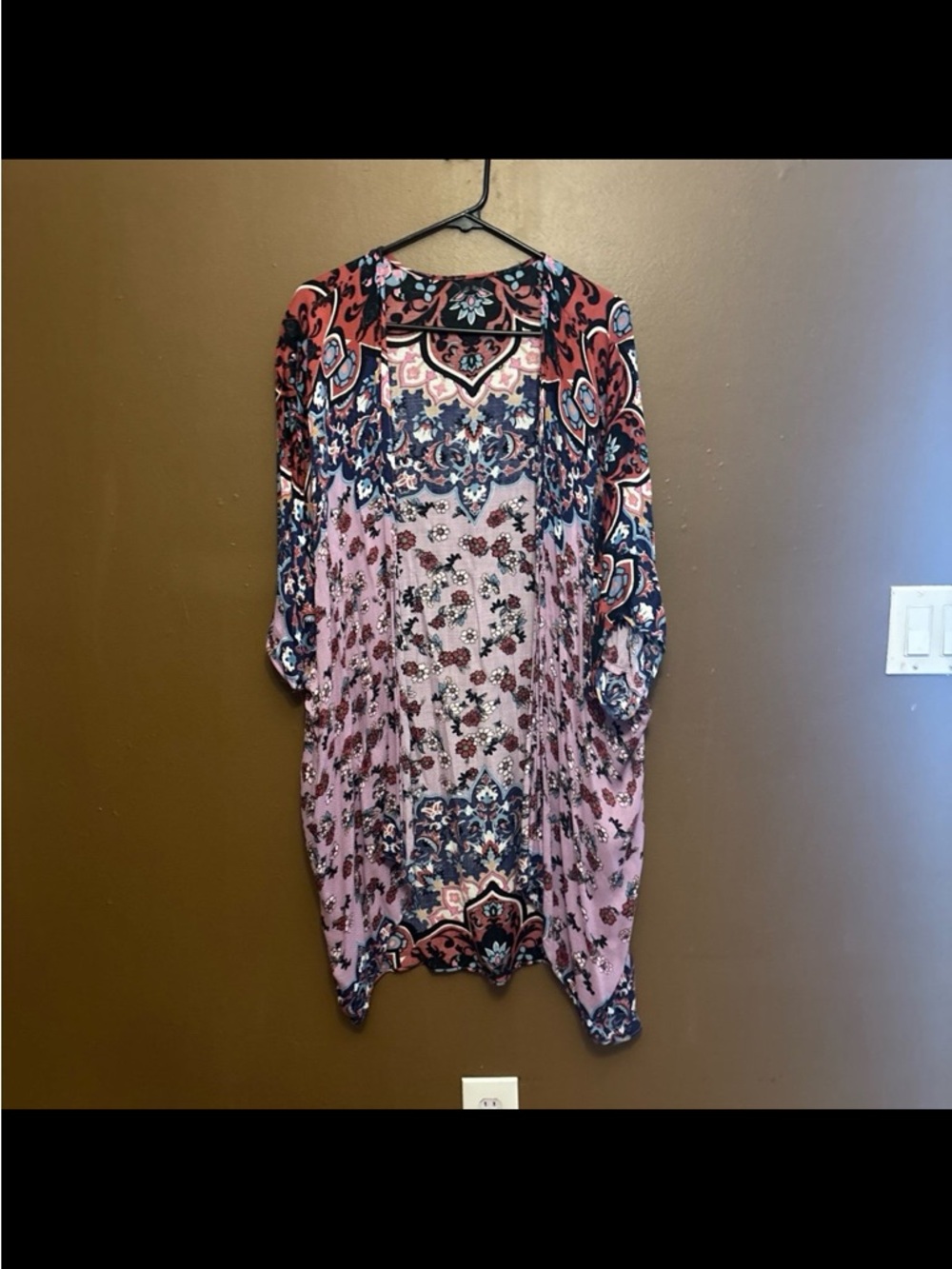 Boho Floral Kimono Cardigan in Dusty Rose and Navy